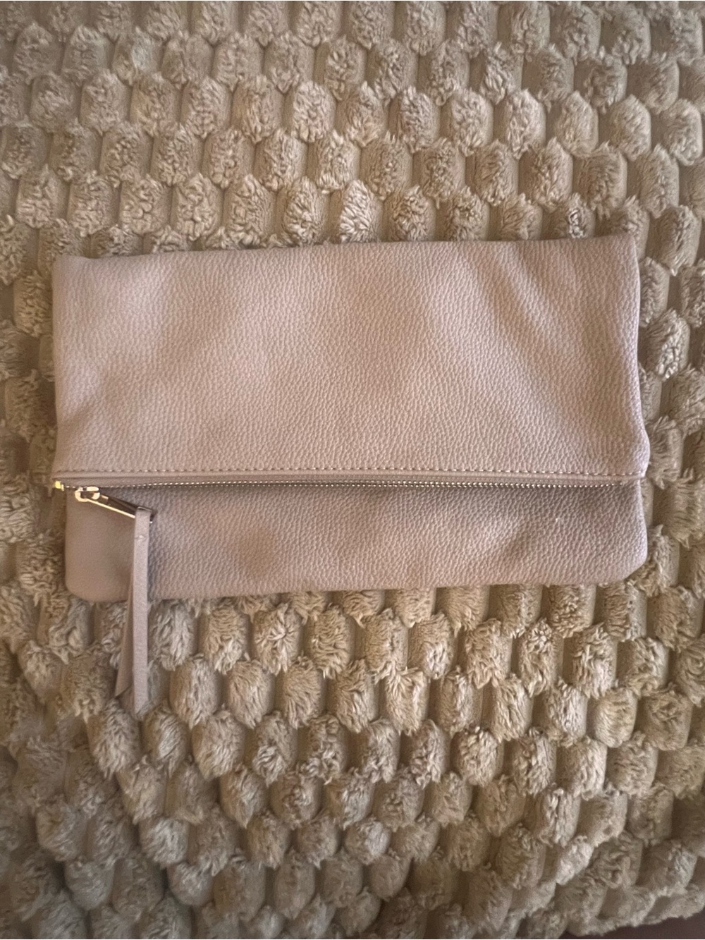 Classic Fold-Over Leather Clutch in Taupe